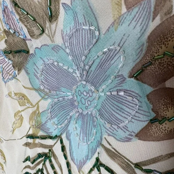 Y2K Floral Midi Dress Beaded Sz M / S Drape Cowl Babydoll Cottage Fairy READ - Picture 2 of 16